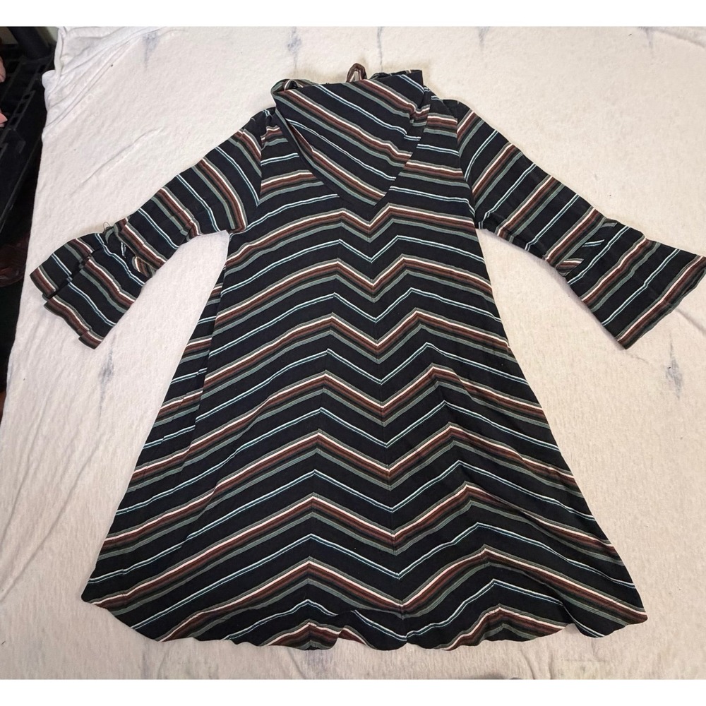 Free People‎ New Romantics Striped Boho Dress Tie Neck Long Sleeve Medium